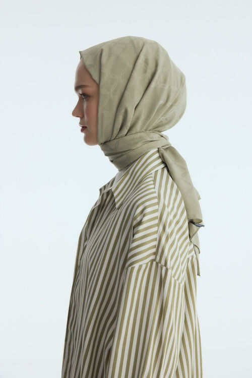 İpeksi Jakar Zincir Desen Şal - Zeytin Yeşili - Camellia Scarfs