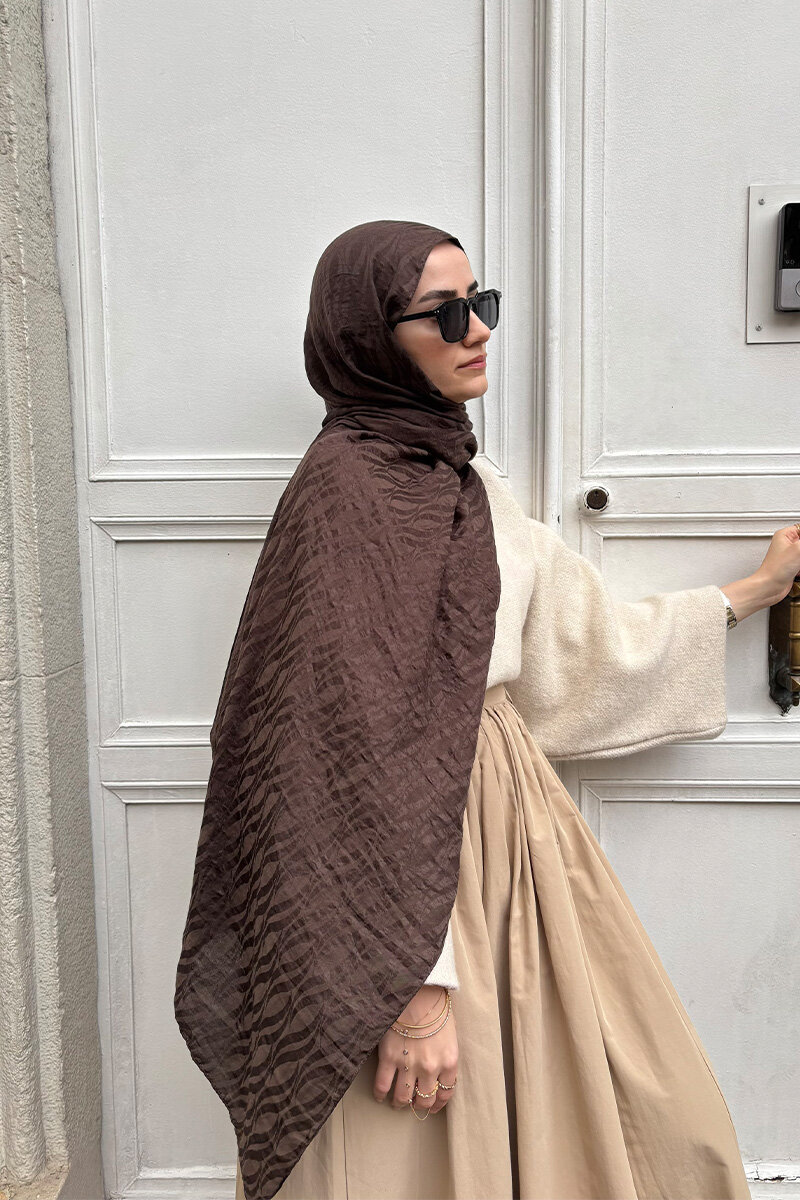 İtalyan Jakar Şal Dalga Desen - Acı Kahve - 3