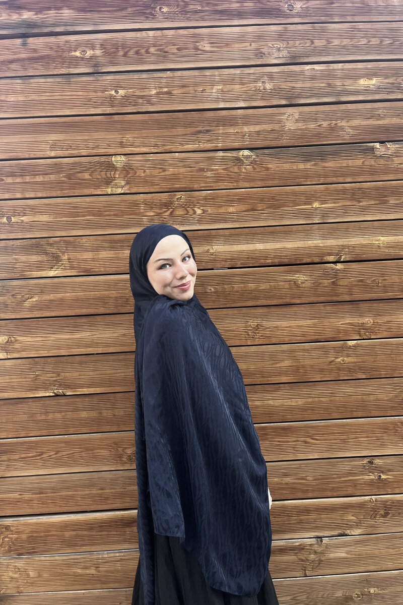 İtalyan Jakar Şal Dalga Desen - Lacivert - 3