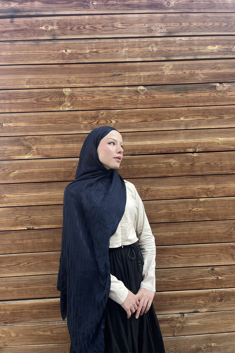 İtalyan Jakar Şal Dalga Desen - Lacivert - 4