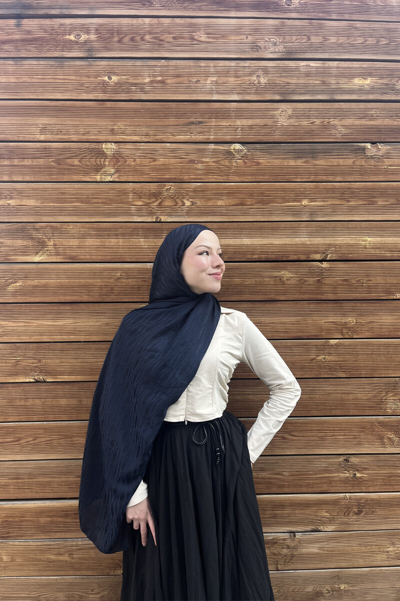 İtalyan Jakar Şal Dalga Desen - Lacivert - 2