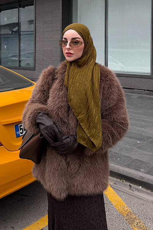 İtalyan Jakar Şal Dalga Desen - Yağ Yeşili - Camellia Scarfs