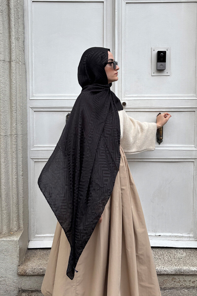 İtalyan Jakar Şal Labirent - Siyah - 1