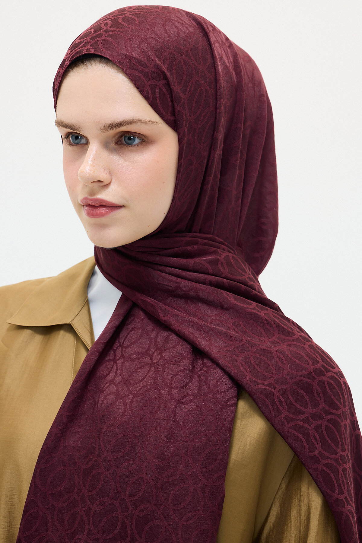 İtalyan Jakar Şal Çember Desen - Bordo - Camellia Scarfs (1)