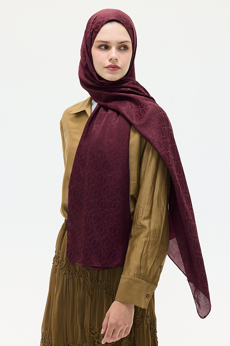 İtalyan Jakar Şal Çember Desen - Bordo - 3