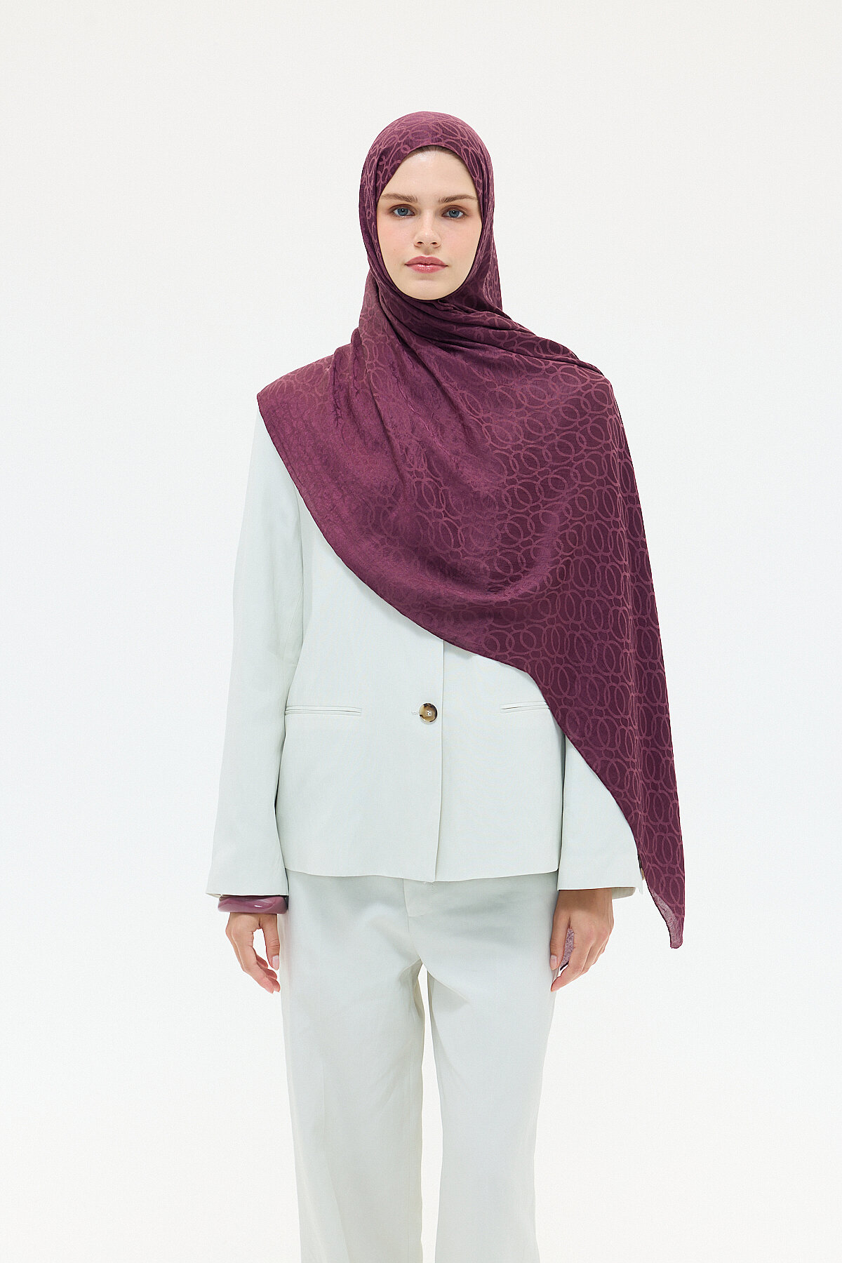 İtalyan Jakar Şal Çember Desen - Mürdüm - Camellia Scarfs