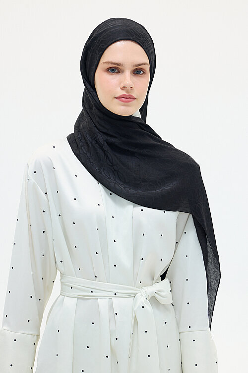 İtalyan Jakar Şal Çember Desen - Siyah - Camellia Scarfs (1)
