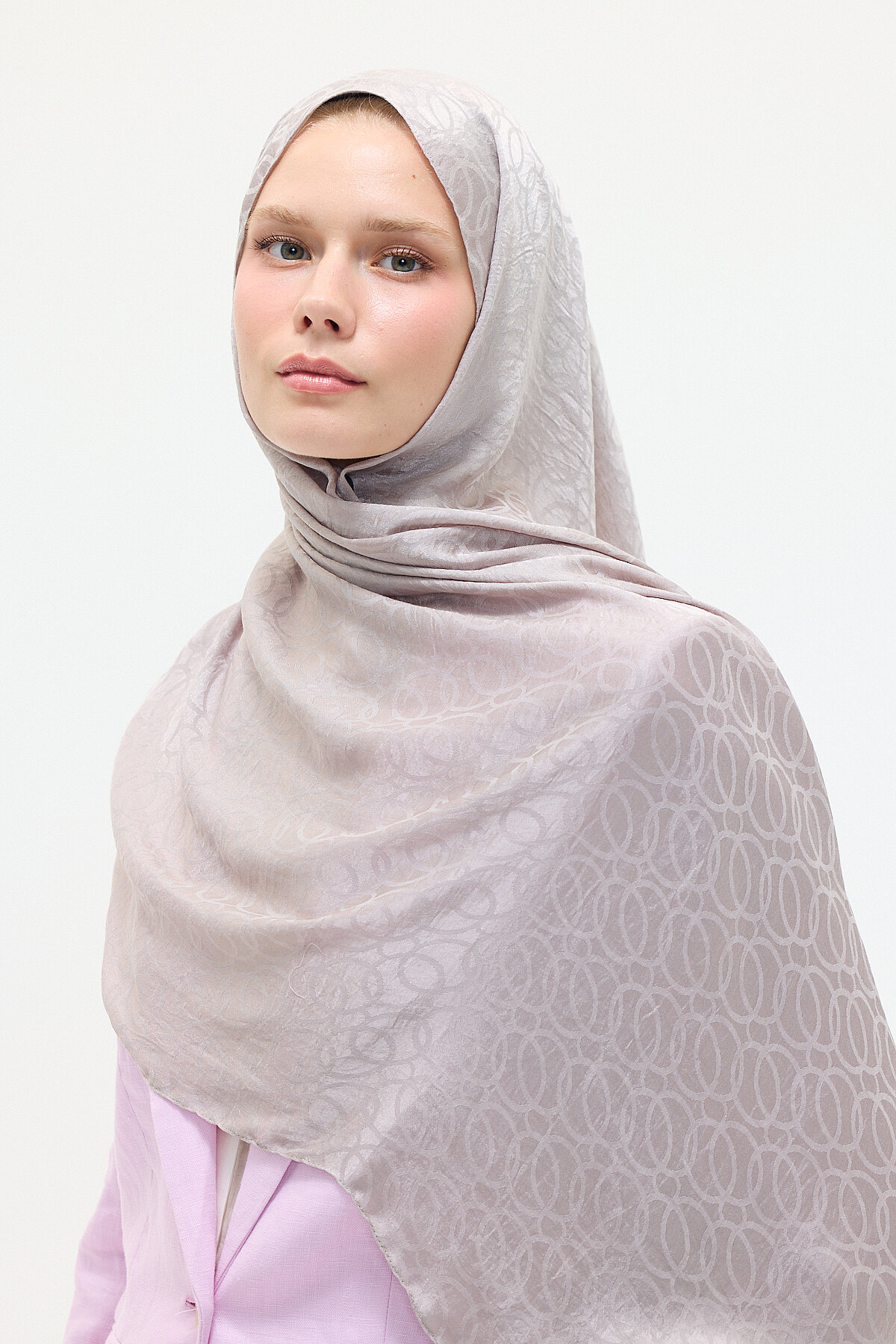 İtalyan Jakar Şal Çember Desen - Vizon - Camellia Scarfs (1)