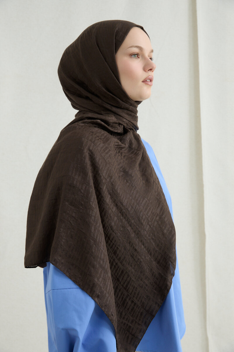 İtalyan Jakar Şal Column Desen - Acı Kahve - 3