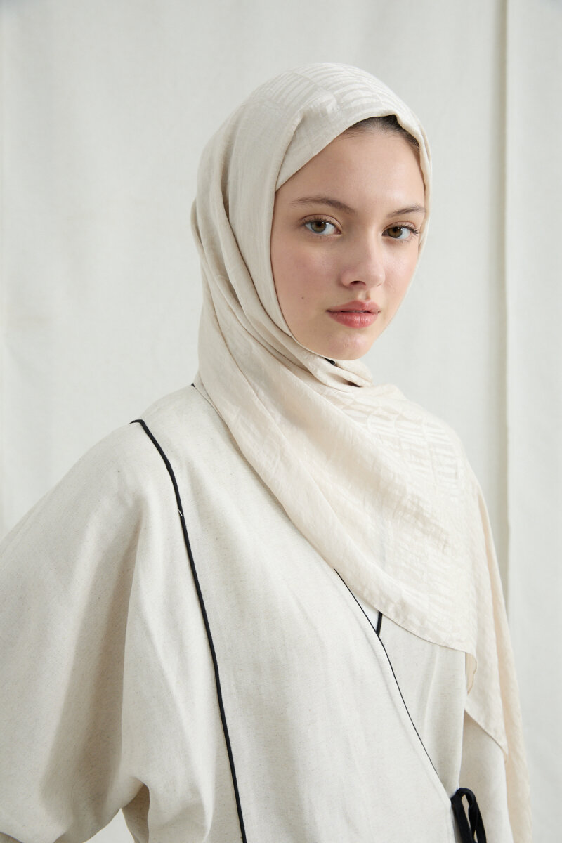 İtalyan Jakar Şal Column Desen - Bej - 3