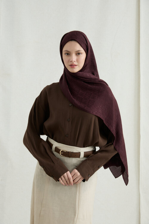 İtalyan Jakar Şal Column Desen - Bordo - Camellia Scarfs