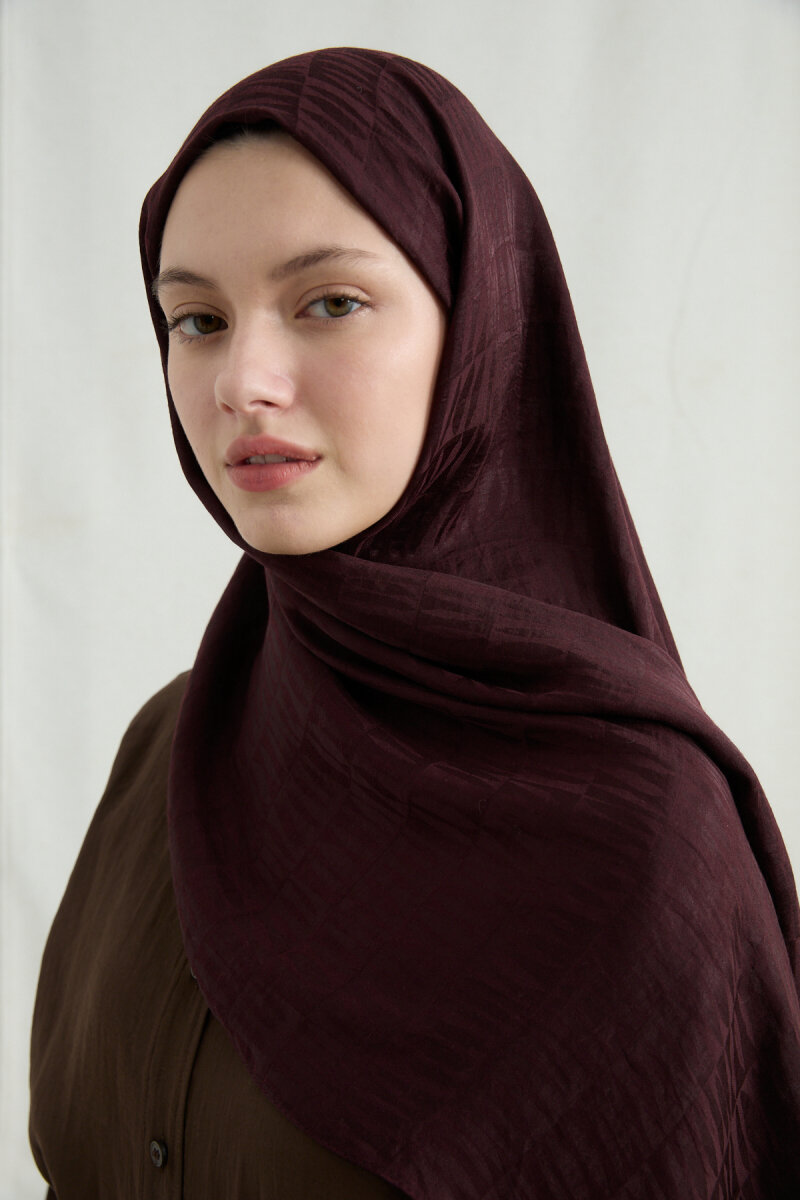 İtalyan Jakar Şal Column Desen - Bordo - 4