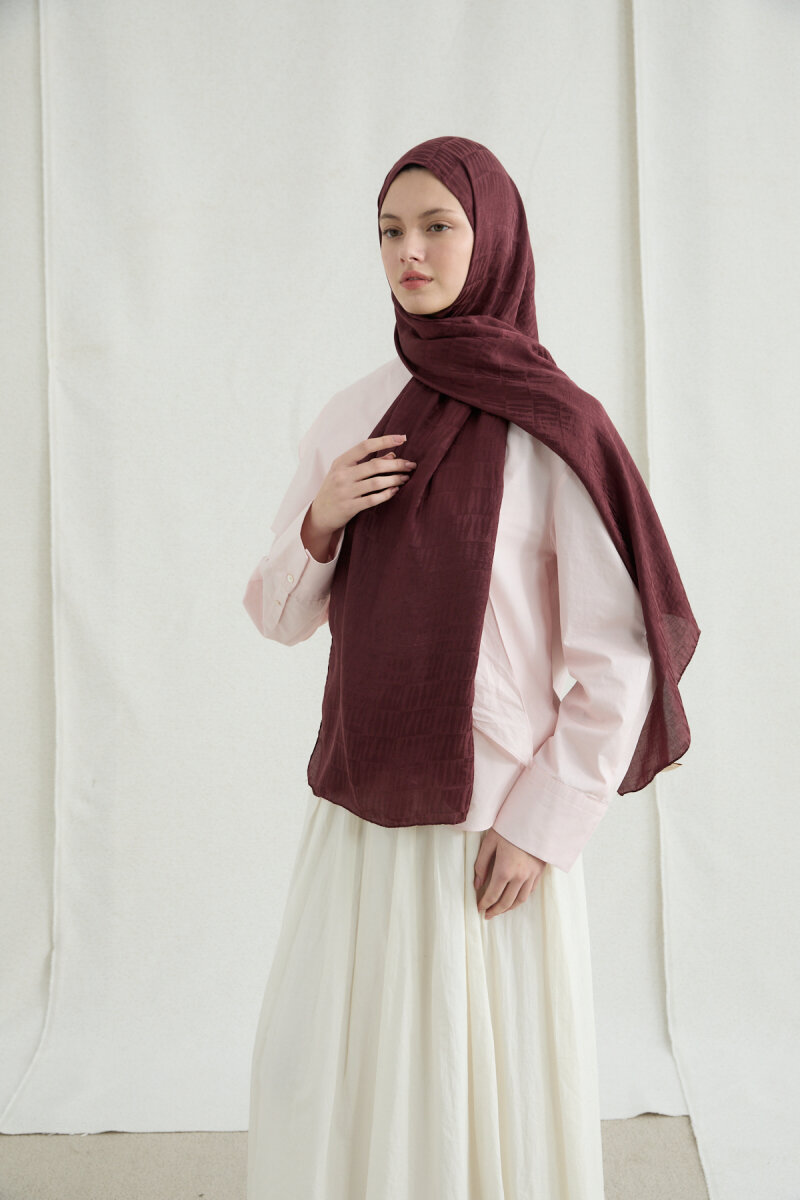 İtalyan Jakar Şal Column Desen - Cherry - 1