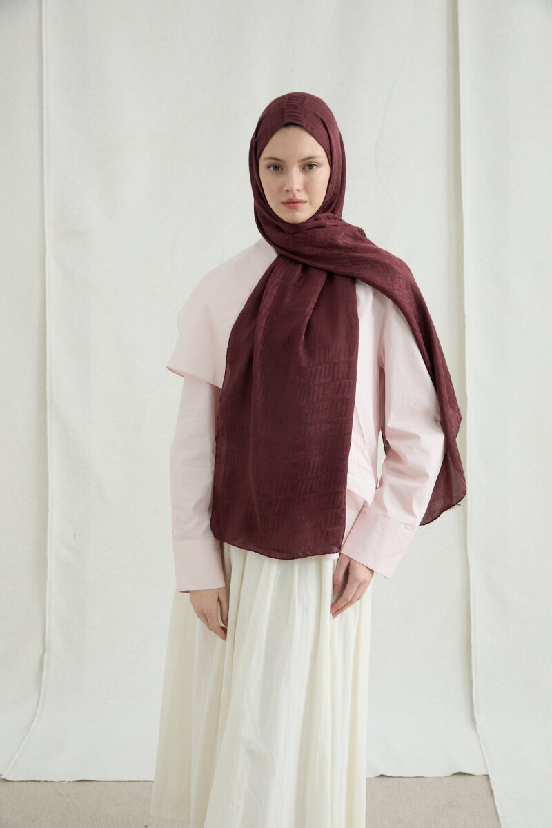 İtalyan Jakar Şal Column Desen - Cherry - 2