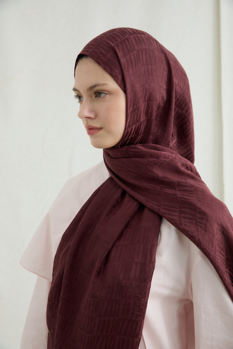 İtalyan Jakar Şal Column Desen - Cherry - 4