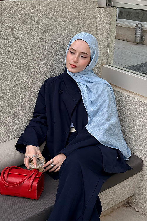 İtalyan Jakar Şal Column Desen - Icy Blue - Camellia Scarfs