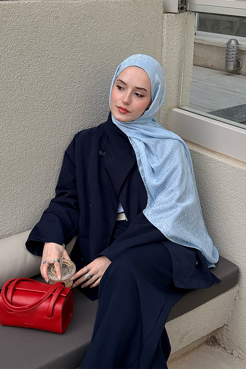 İtalyan Jakar Şal Column Desen - Icy Blue - 1