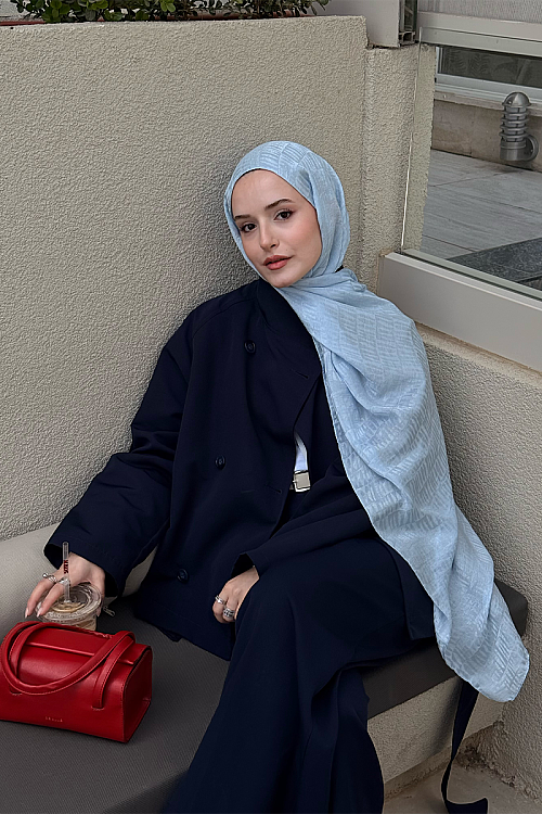 İtalyan Jakar Şal Column Desen - Icy Blue - Camellia Scarfs (1)