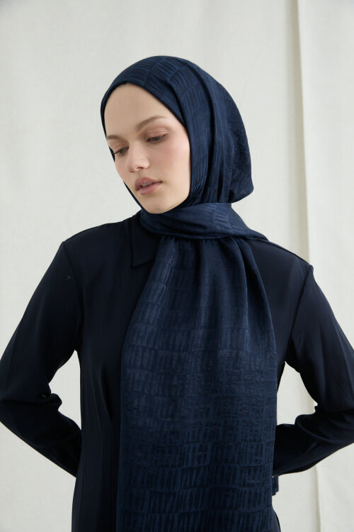 İtalyan Jakar Şal Column Desen - Lacivert - Camellia Scarfs (1)