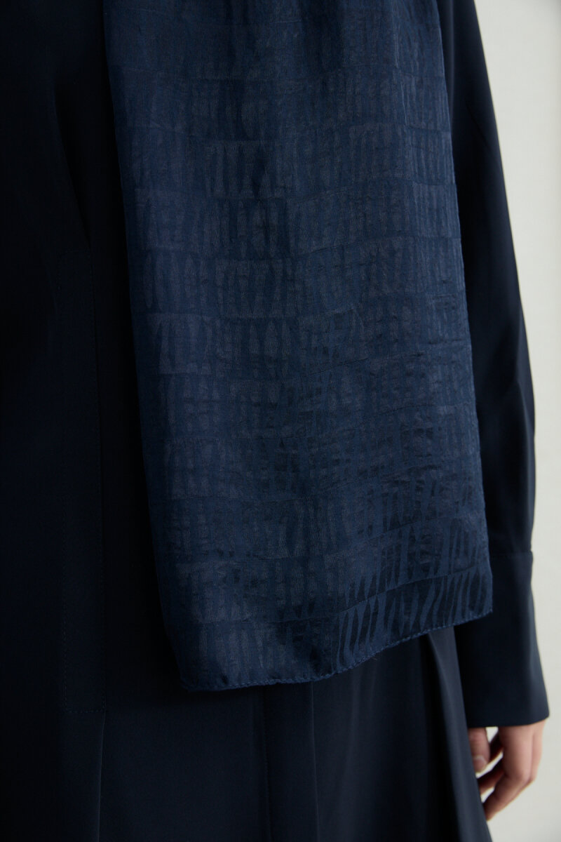 İtalyan Jakar Şal Column Desen - Lacivert - 4