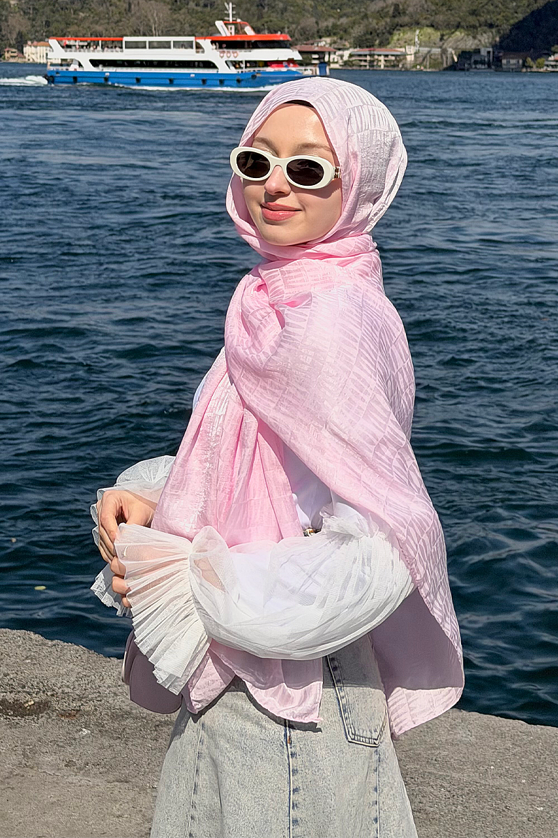 İtalyan Jakar Şal Column Desen - Şeker Pembe - 1