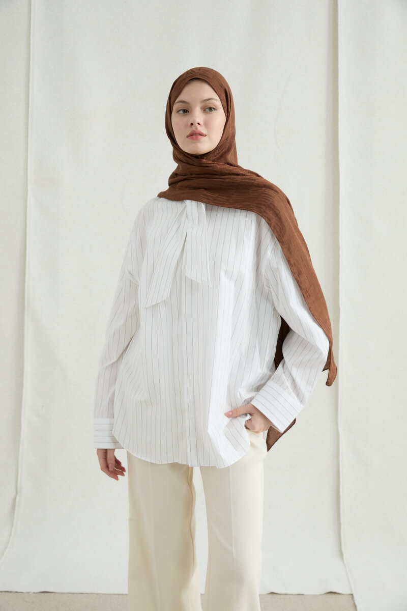 İtalyan Jakar Şal Column Desen - Sıcak Kahve - 1