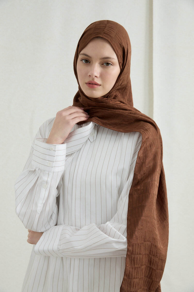 İtalyan Jakar Şal Column Desen - Sıcak Kahve - 3