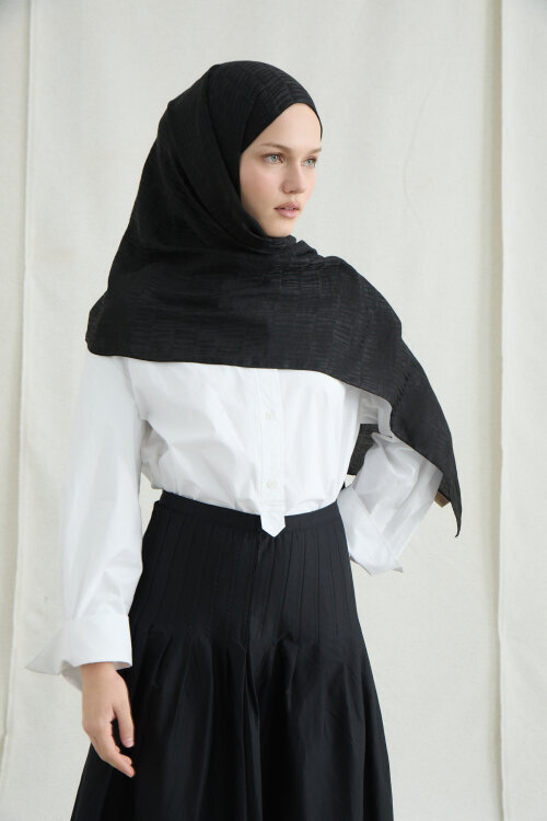 İtalyan Jakar Şal Column Desen - Siyah - Camellia Scarfs (1)