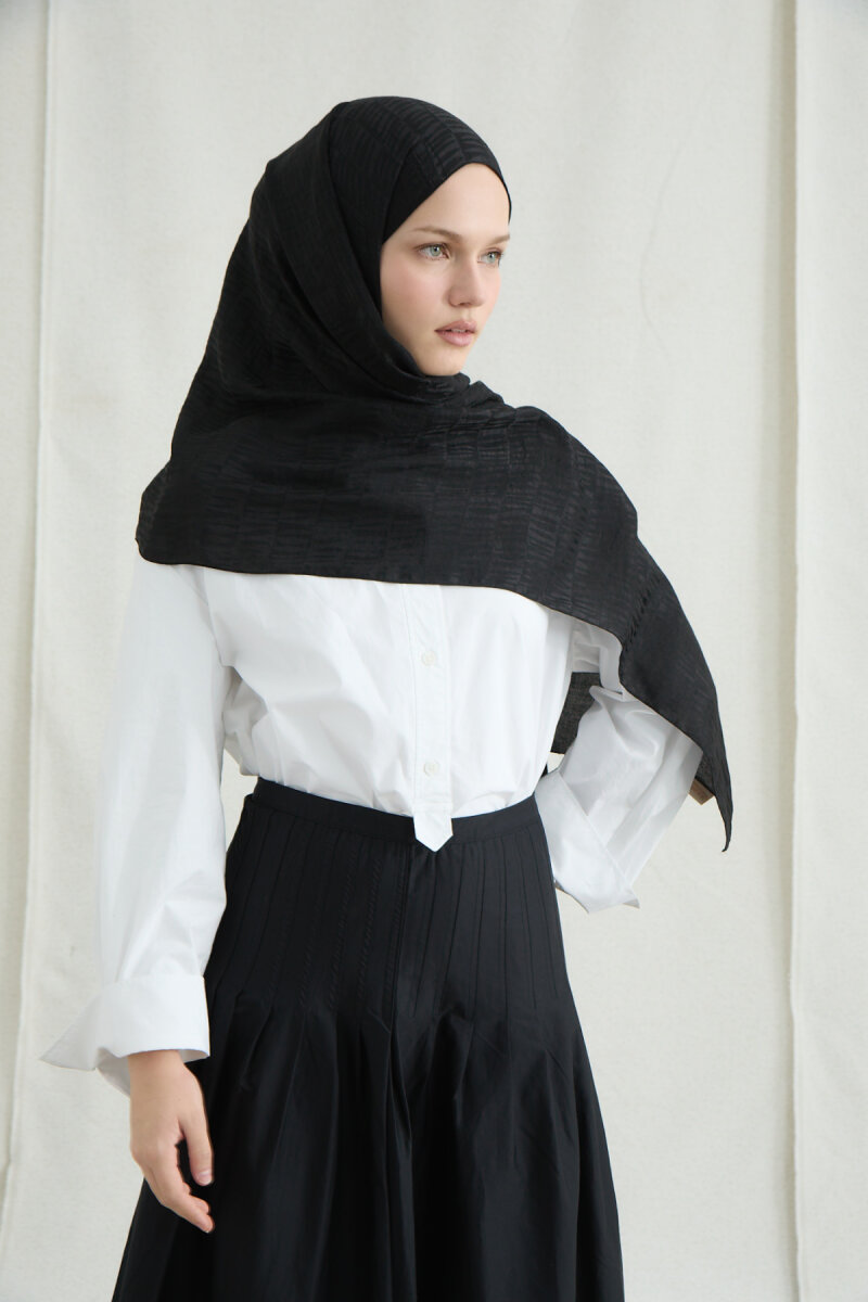 İtalyan Jakar Şal Column Desen - Siyah - 2