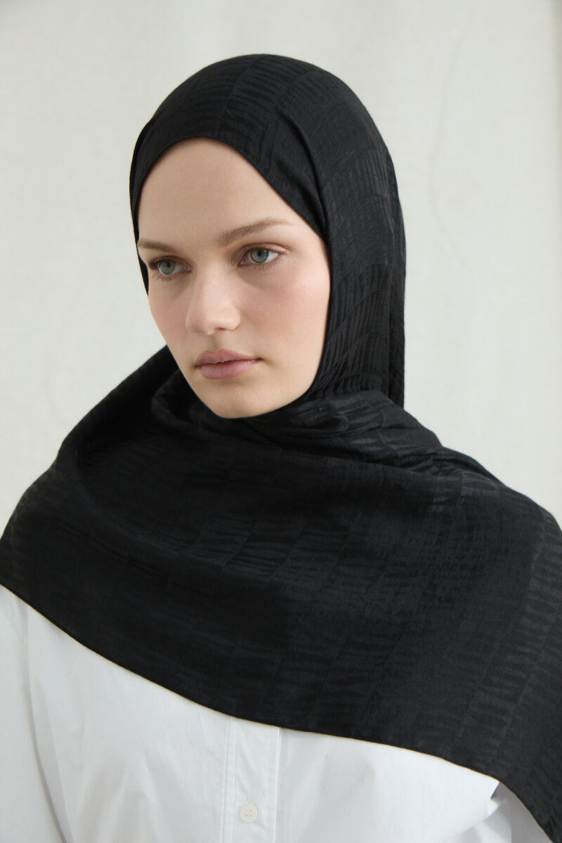 İtalyan Jakar Şal Column Desen - Siyah - 3