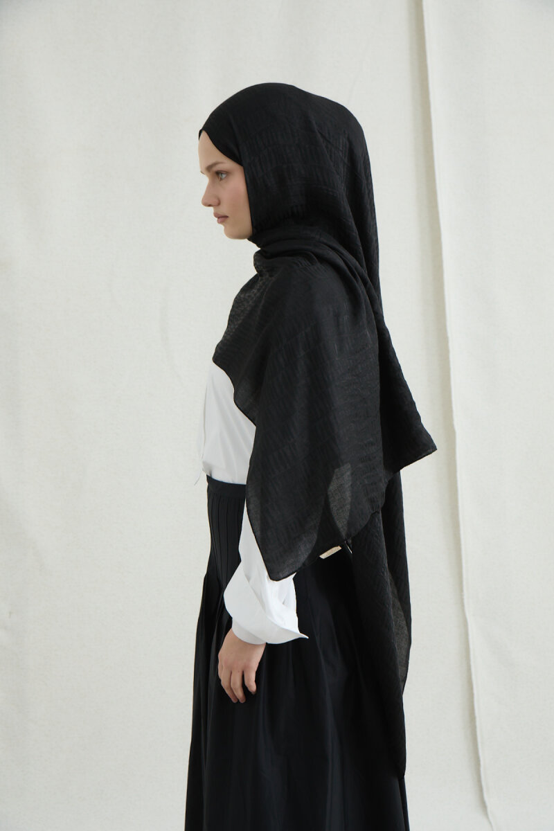 İtalyan Jakar Şal Column Desen - Siyah - 4