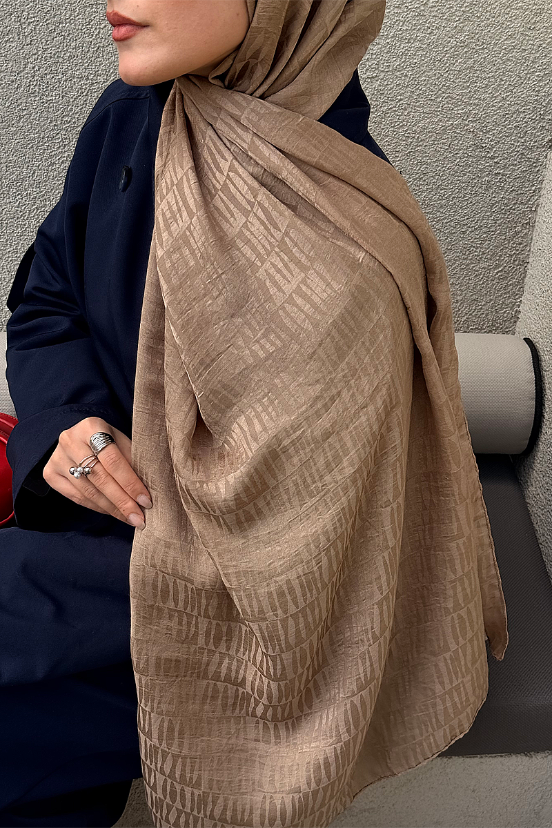 İtalyan Jakar Şal Column Desen - Vizon - 4