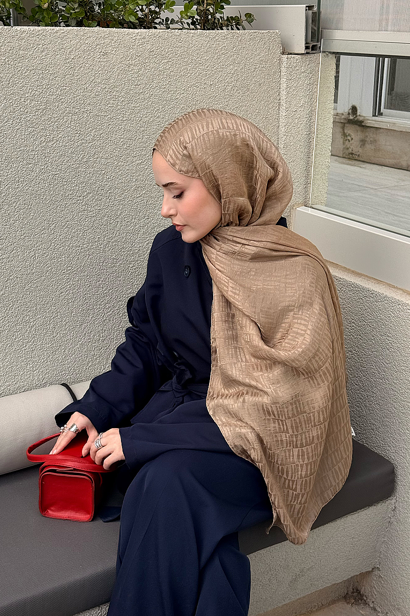 İtalyan Jakar Şal Column Desen - Vizon - 3