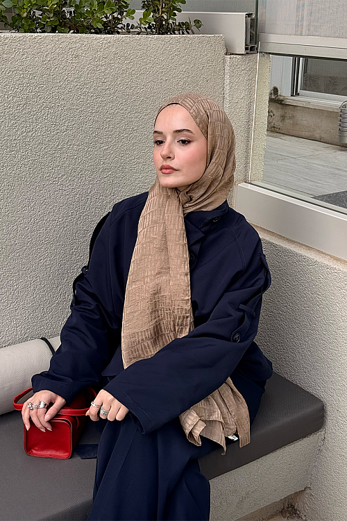 İtalyan Jakar Şal Column Desen - Vizon - Camellia Scarfs