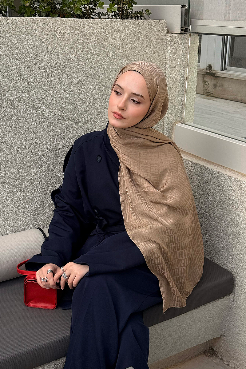 İtalyan Jakar Şal Column Desen - Vizon - 2