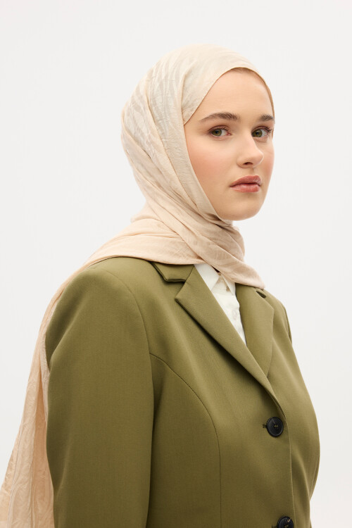 İtalyan Jakar Şal Dalga Desen - Bej - Camellia Scarfs