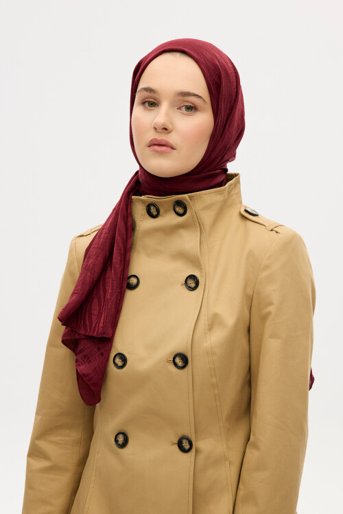 İtalyan Jakar Şal Dalga Desen - Bordo - Camellia Scarfs