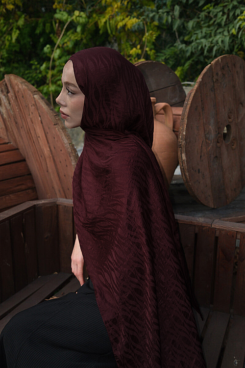 İtalyan Jakar Şal Dalga Desen - Bordo - Camellia Scarfs (1)