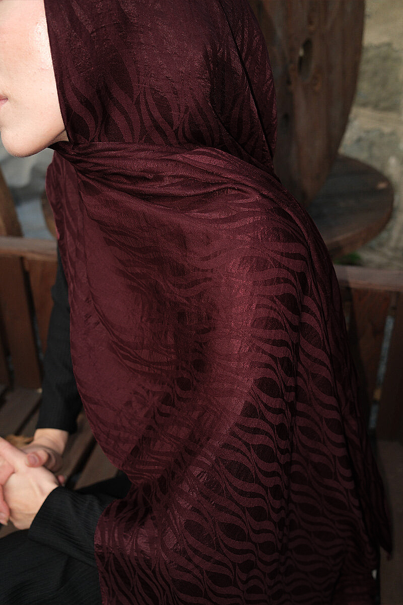 İtalyan Jakar Şal Dalga Desen - Bordo - 3