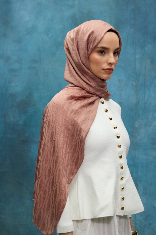 İtalyan Jakar Şal Dalga Desen - Bronz - Camellia Scarfs (1)