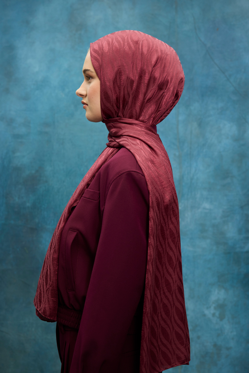 İtalyan Jakar Şal Dalga Desen - Cherry - 3