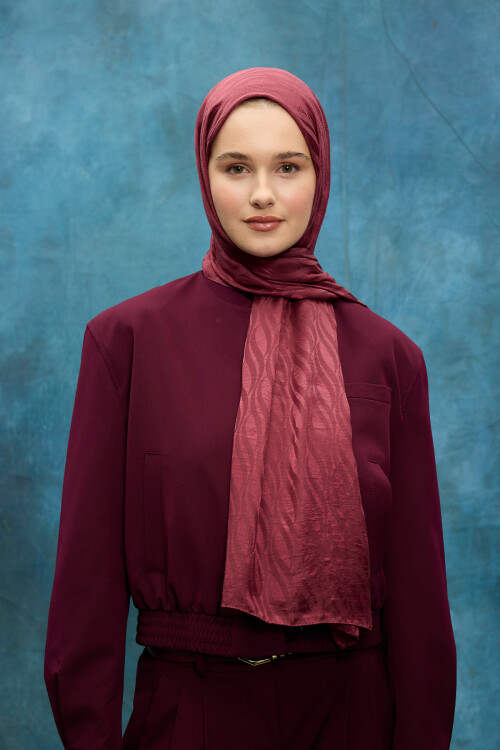 İtalyan Jakar Şal Dalga Desen - Cherry 