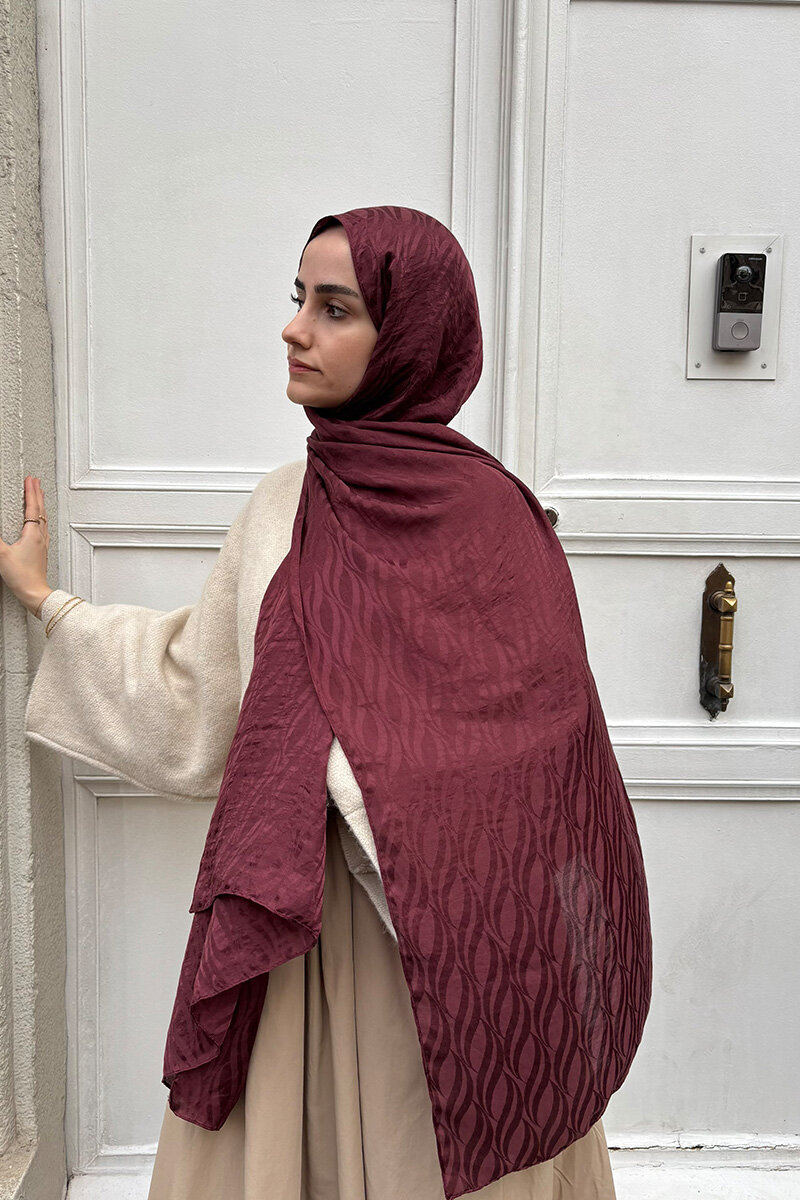 İtalyan Jakar Şal Dalga Desen - Cherry - 3