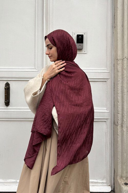 İtalyan Jakar Şal Dalga Desen - Cherry 