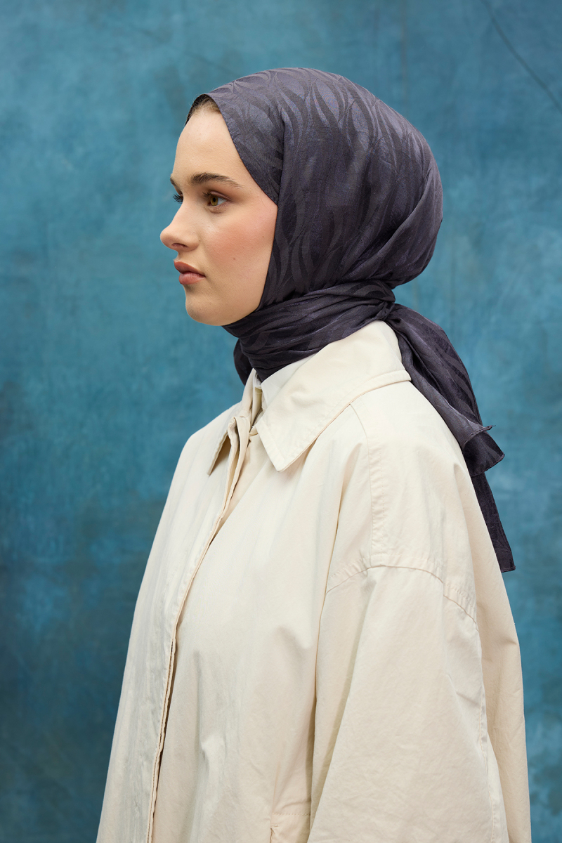 İtalyan Jakar Şal Dalga Desen - Gri Lila - 5