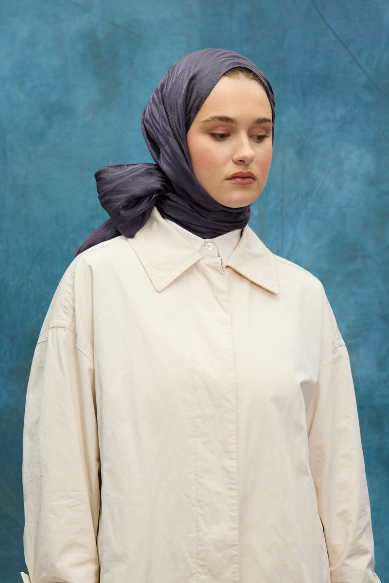 İtalyan Jakar Şal Dalga Desen - Gri Lila - 3