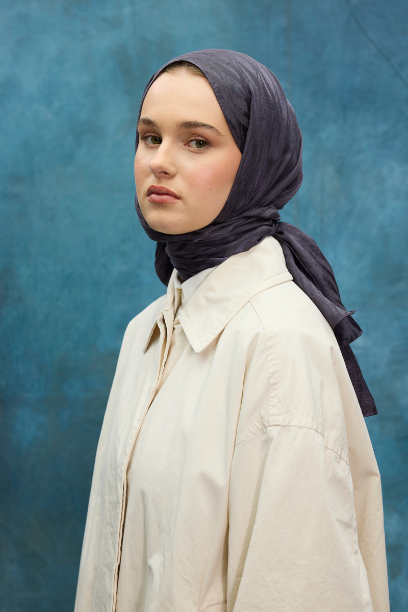 İtalyan Jakar Şal Dalga Desen - Gri Lila - 4