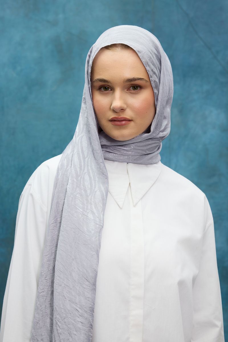 İtalyan Jakar Şal Dalga Desen - Gümüş - 4