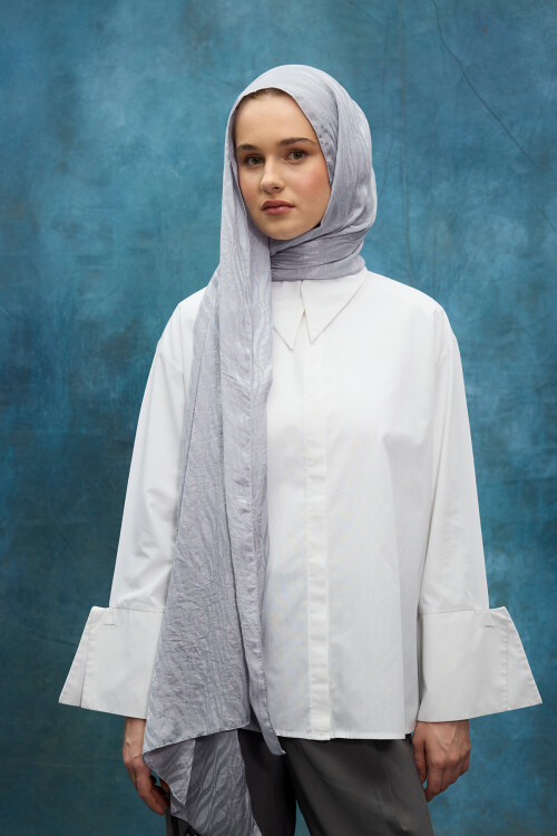 İtalyan Jakar Şal Dalga Desen - Gümüş - Camellia Scarfs (1)