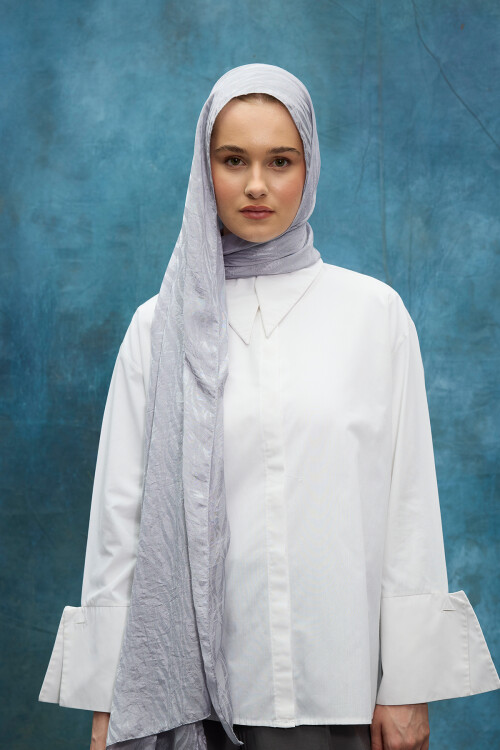 İtalyan Jakar Şal Dalga Desen - Gümüş 